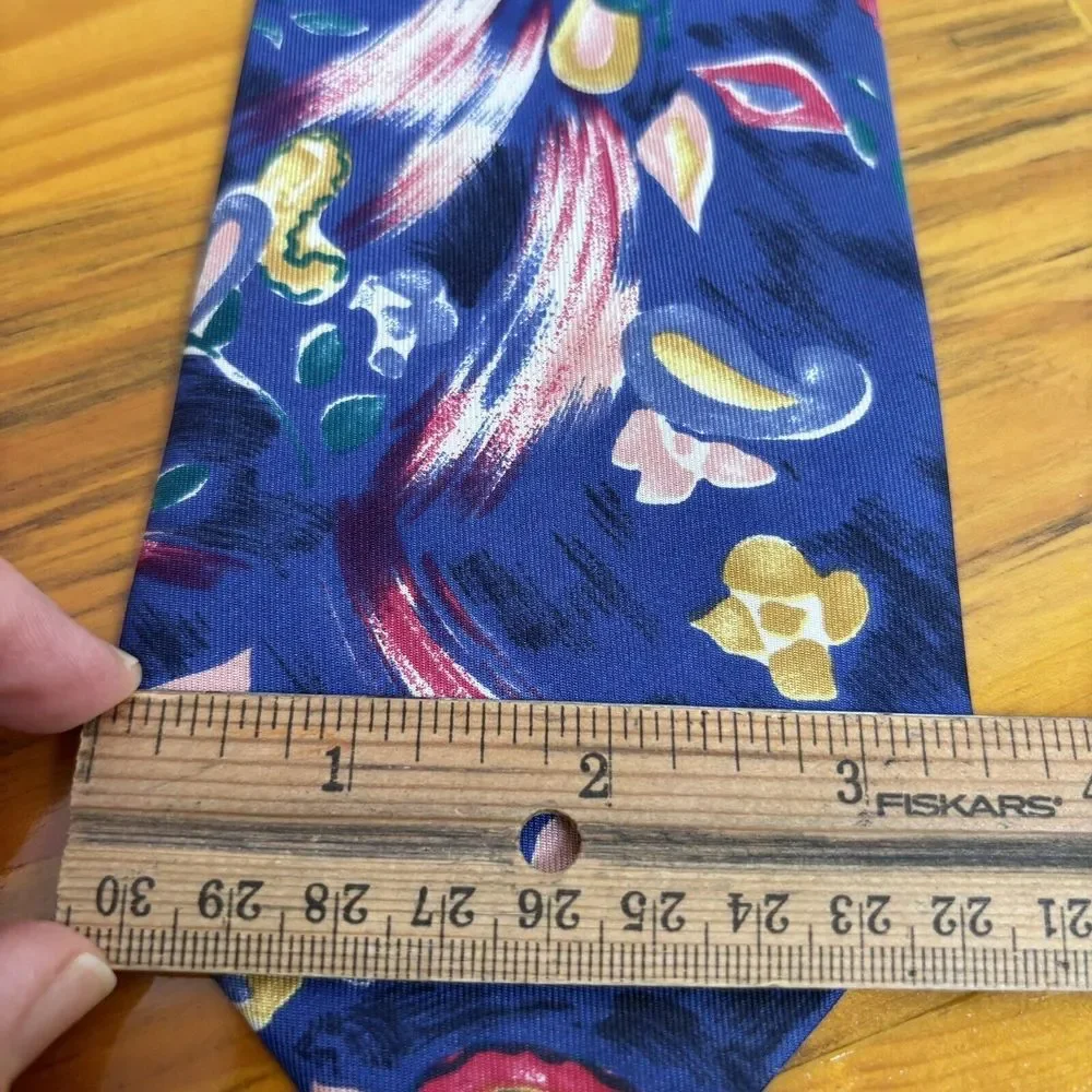 ST MICHAEL by MARKS &‎ SPENCER 100% SILK Mens Blue Floral Tie Made in UK - Picture 4 of 6